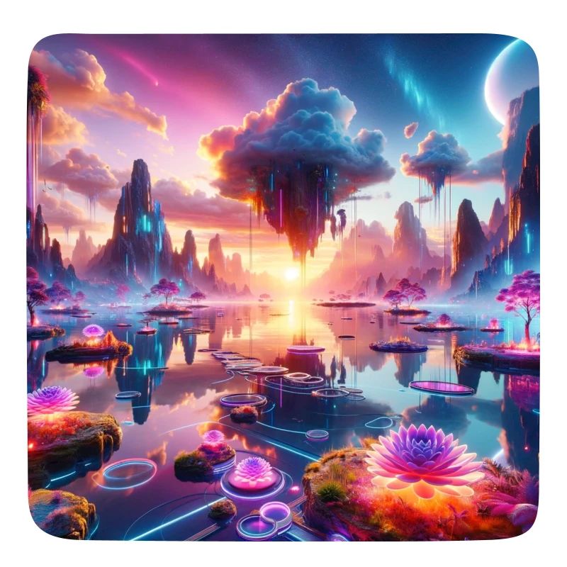 Surreale Traumlandschaft: Neon-Gewässer