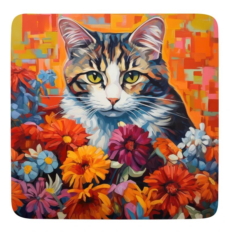 chat, motif de chat, fleurs, cadeau, idée cadeau