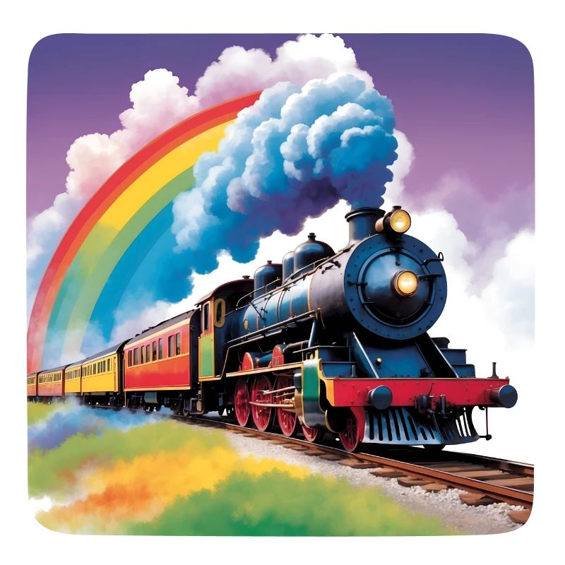 Bunte Eisenbahn mit rauchender Dampflok