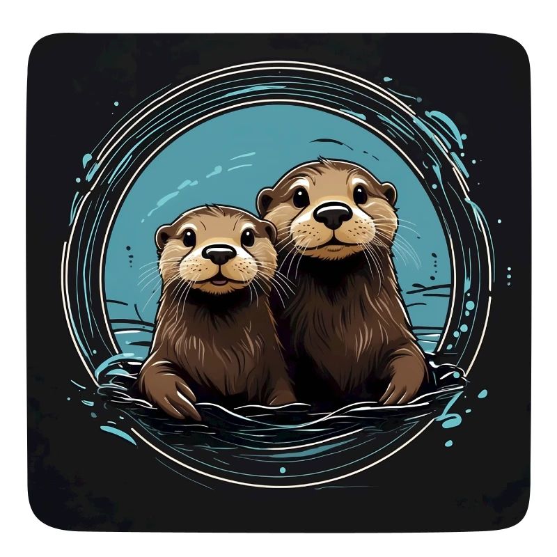 Two cute otters standing in the water