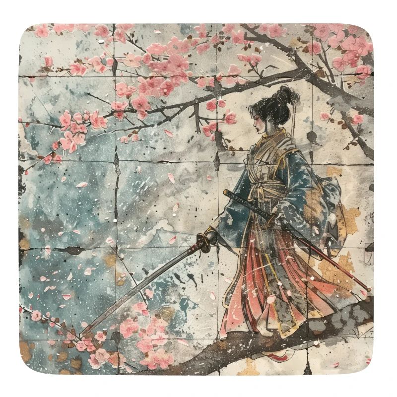 Japanisch, Samurai, Kirschblüte, Kunst, Ukiyo-E
