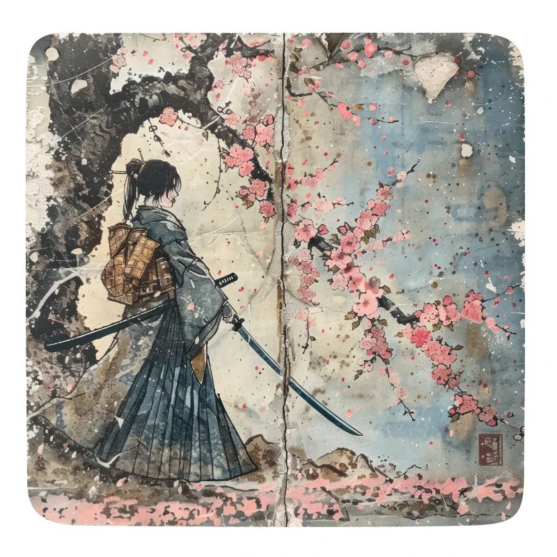 Japanisch, Samurai, Kirschblüte, Kunst, Ukiyo-E