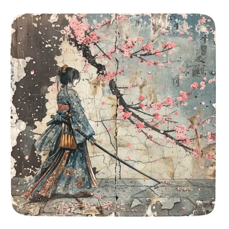 Japanisch, Samurai, Kirschblüte, Kunst, Ukiyo-E
