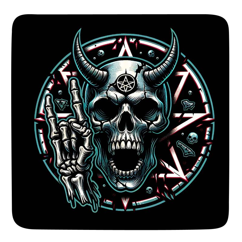 Skull with horns pentagram makes devil horns