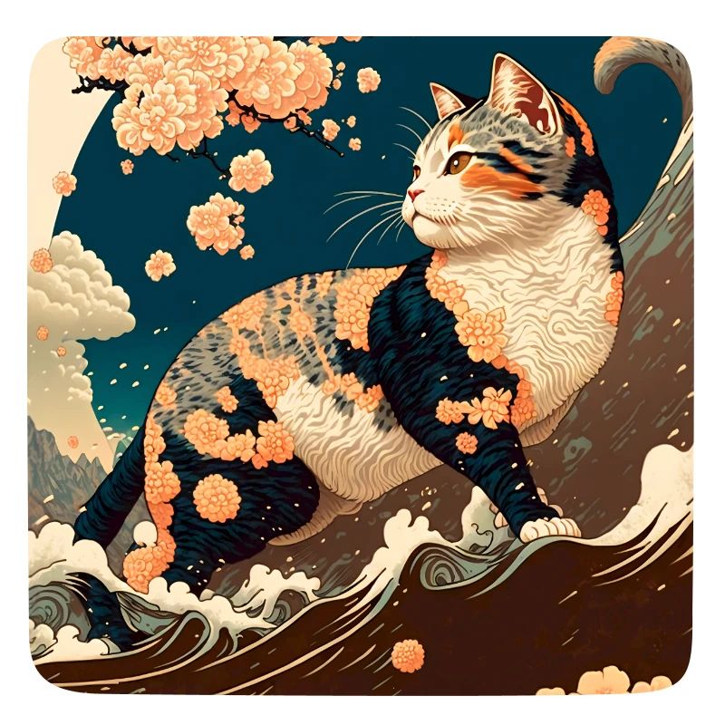 Paysage de plage d’Ukiyo avec chat