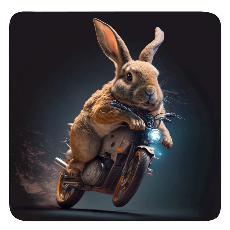 Rabbit rides motorcycle biker Easter Easter