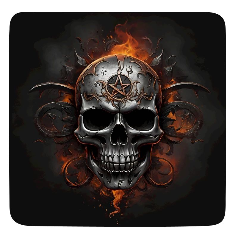 Metallschädel Metallskull mit Flammen