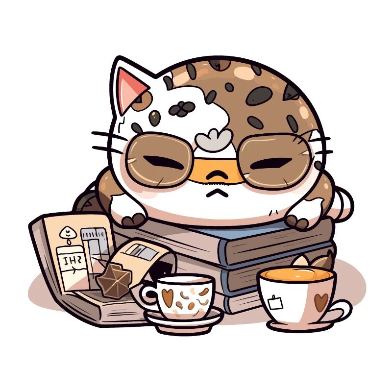 Der mürrische Leser: Eine schläfrige Katze und ein Stapel Bücher