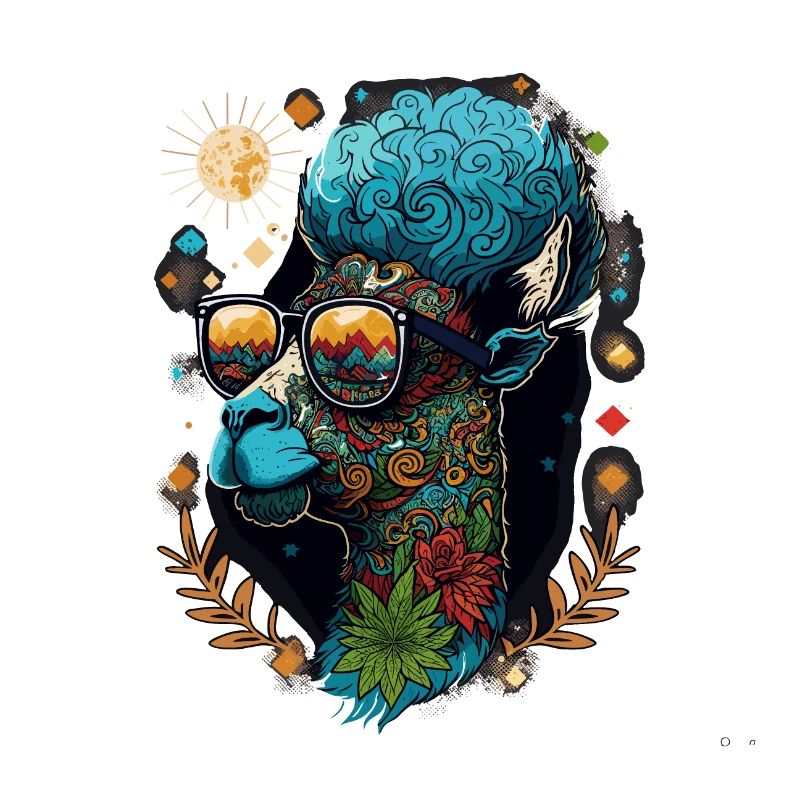 Psychedelic Lama: Ein cooler Weed-Kopf mit lebendigem Oder