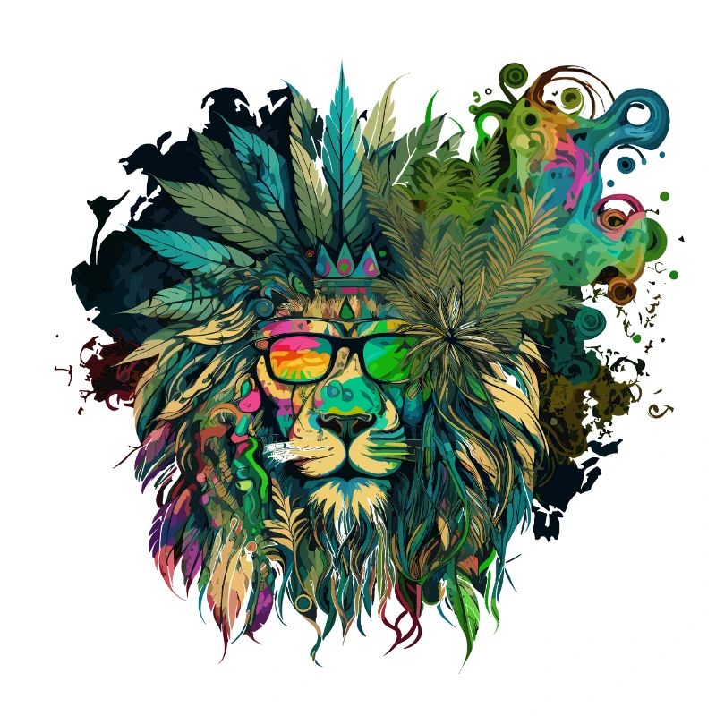 Cool Weed Head Lion with Psychedelic Ornaments Smo
