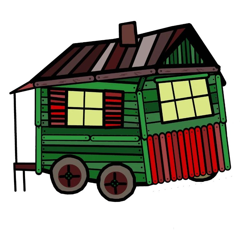 Proud builder wood hut construction trailer camping