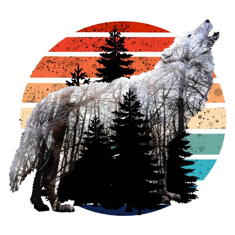 Howling Wolf Double Exposure with Retro Sunset