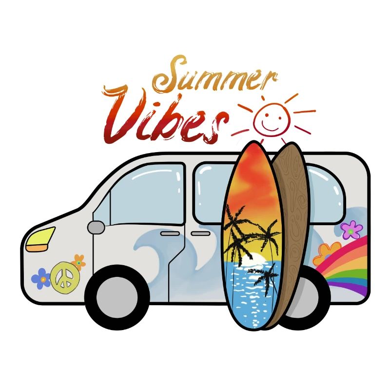 Camping bus avec planches de surf surfeurs vacances d'été