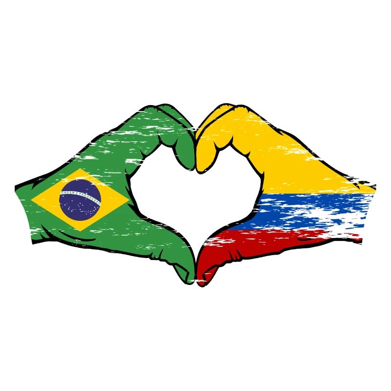 Brésil Colombie Drapeau Mains Coeur Forme Utilisé