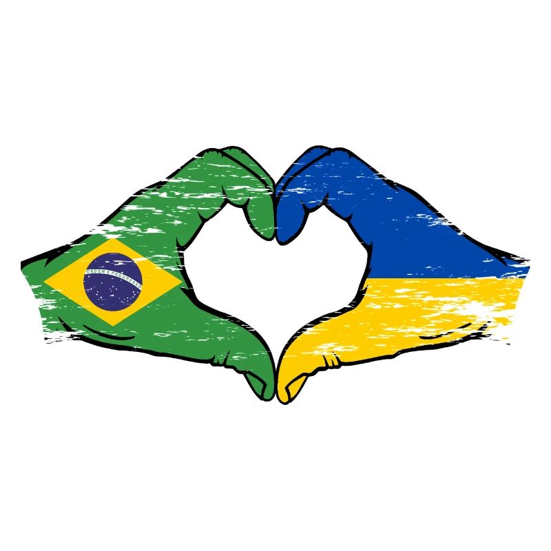 Brésil Ukraine Drapeau Mains Coeur Forme Utilisé