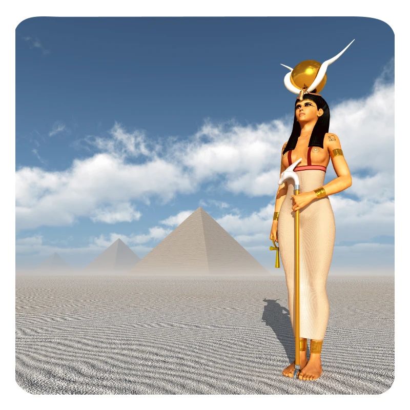 Goddess Hathor and pyramids