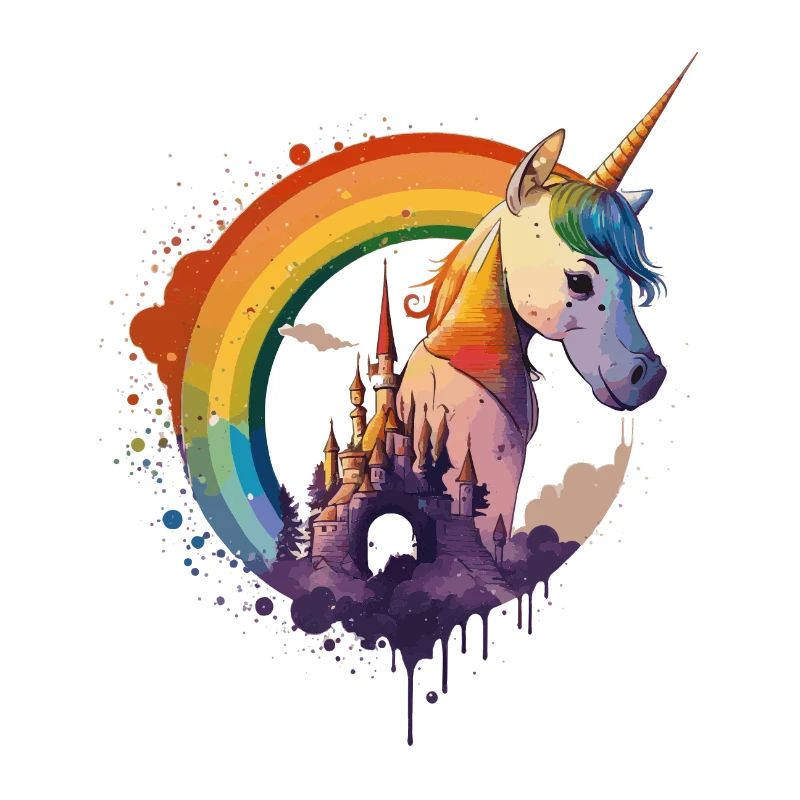 Einhorn im Regenbogen mit Schloss Geschenk