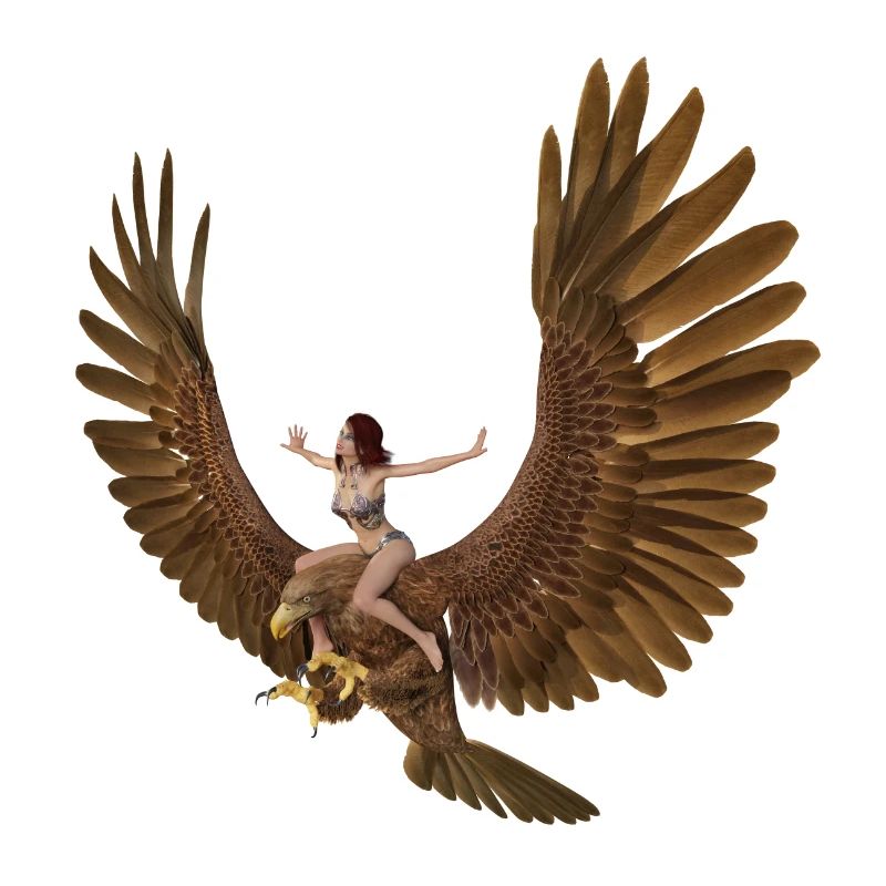 Frau mit riesigem Steinadler