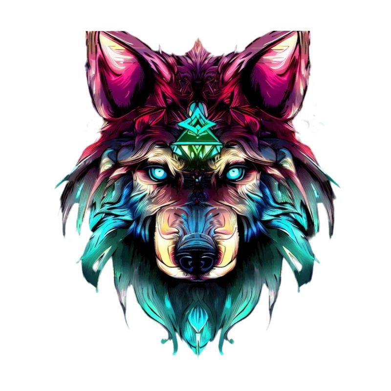 Mystischer Wolf Synthwave Wolfskopf