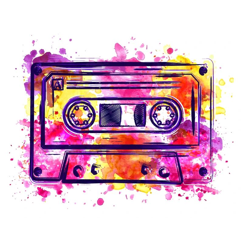 Cassette (rétro, éclaboussures de couleur)