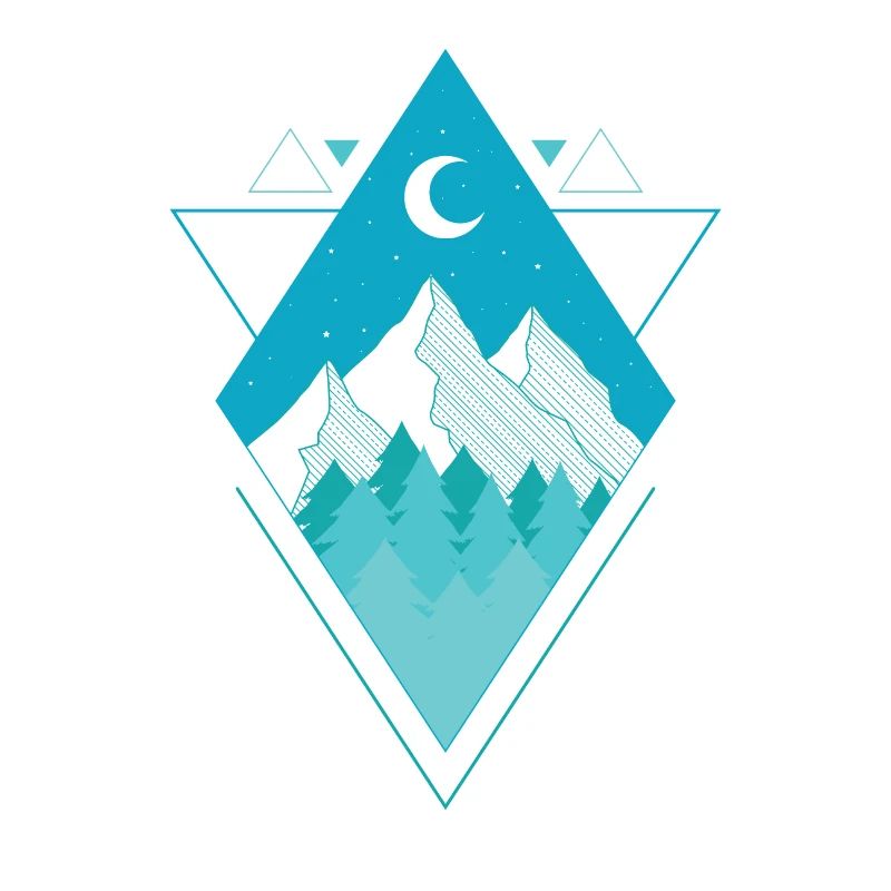 Forêt Montagnes Lune et étoiles Polygone Poly Triangle