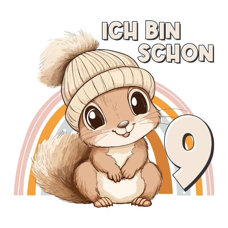 9. Geburtstag Eichhörnchen Regenbogen Süß Niedlich