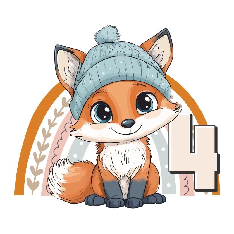 4th Birthday Fox Rainbow Cute Cute