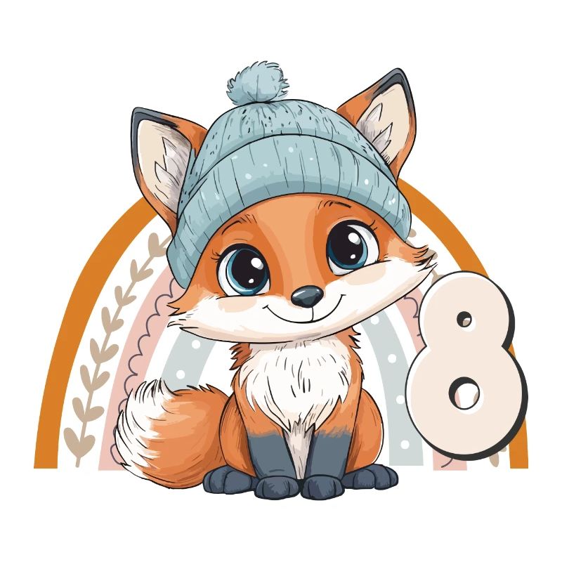 8th Birthday Fox Rainbow Cute Cute
