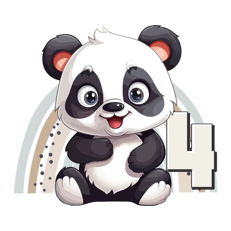 4th Birthday Panda Bear Rainbow Cute Cute