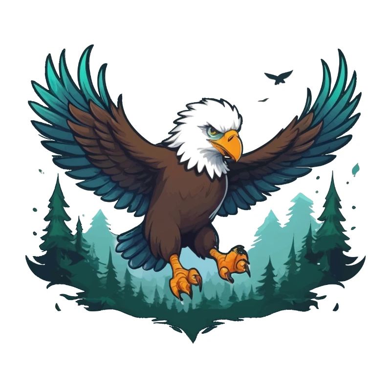 Eagle flies over forest