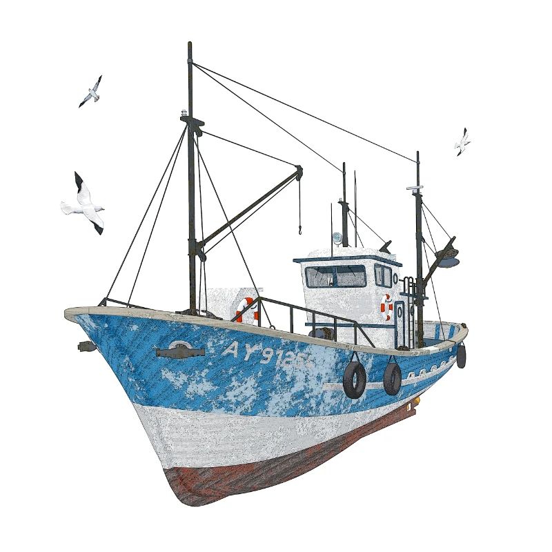 Fischkutter mit Seemöwen