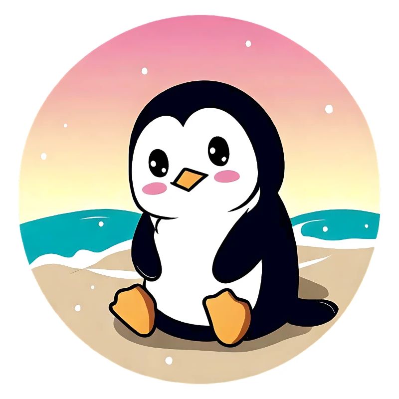 Pingouin de plage au coucher du soleil