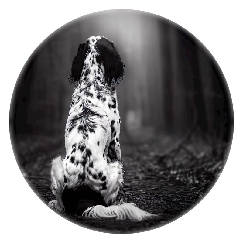 Setter anglais dans les bois en noir et blanc