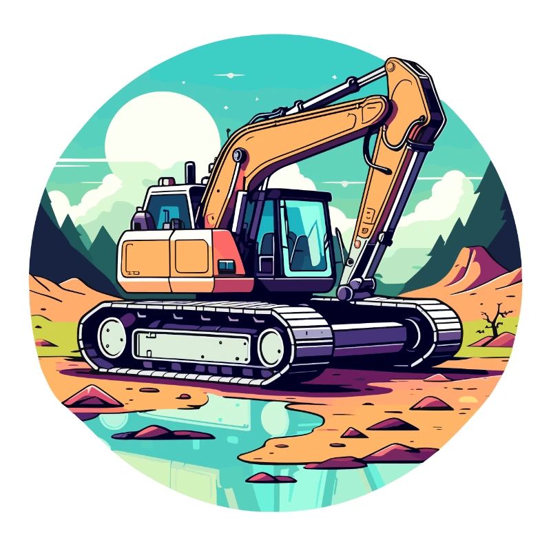 Excavator Construction Site Drawing