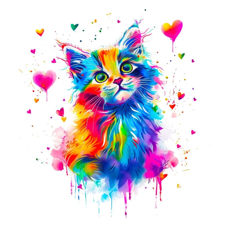 Chat mignon coloré avec coeur