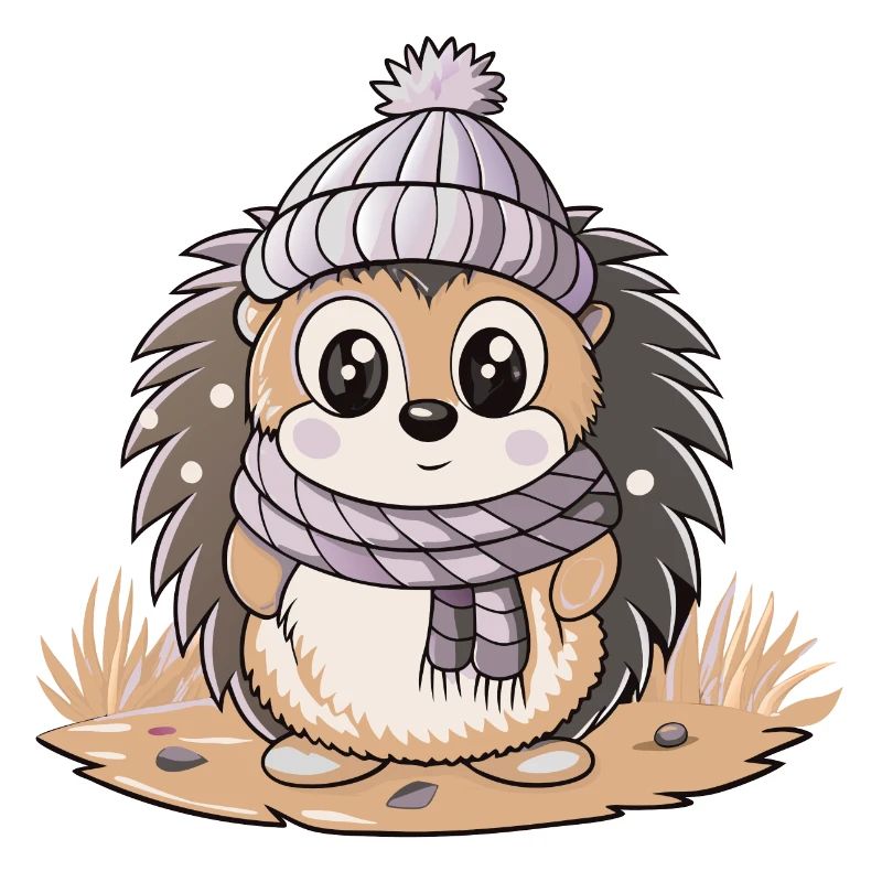 Hérisson mignon avec écharpe et chapeau à pompon.