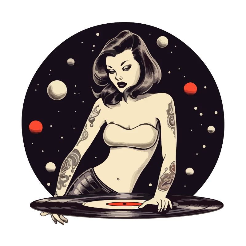 Kosmisches tätowiertes DJ-Mädchen-Design