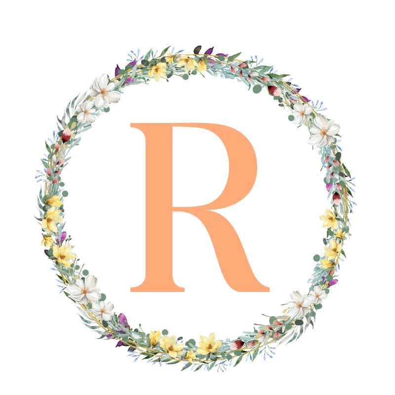 R Monogramm, Blumen-Kranz, personalisierbar