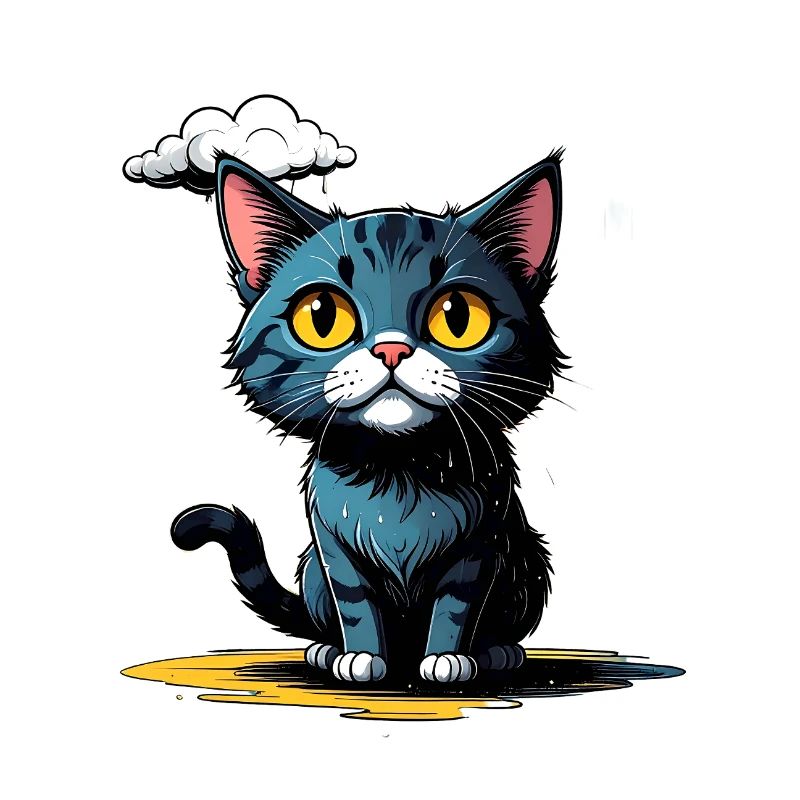 Cat under a rain cloud