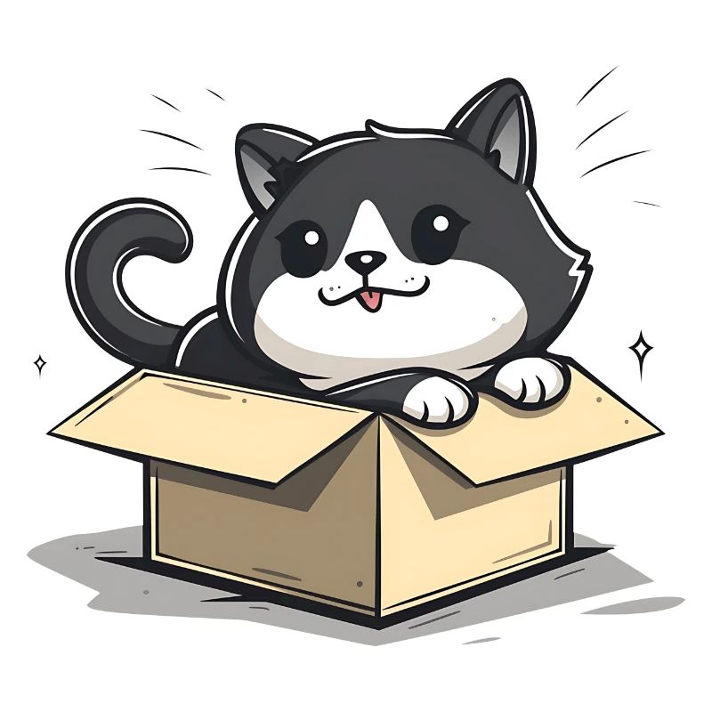 Happy Cat Sitting Inside an Empty Cardboard Box