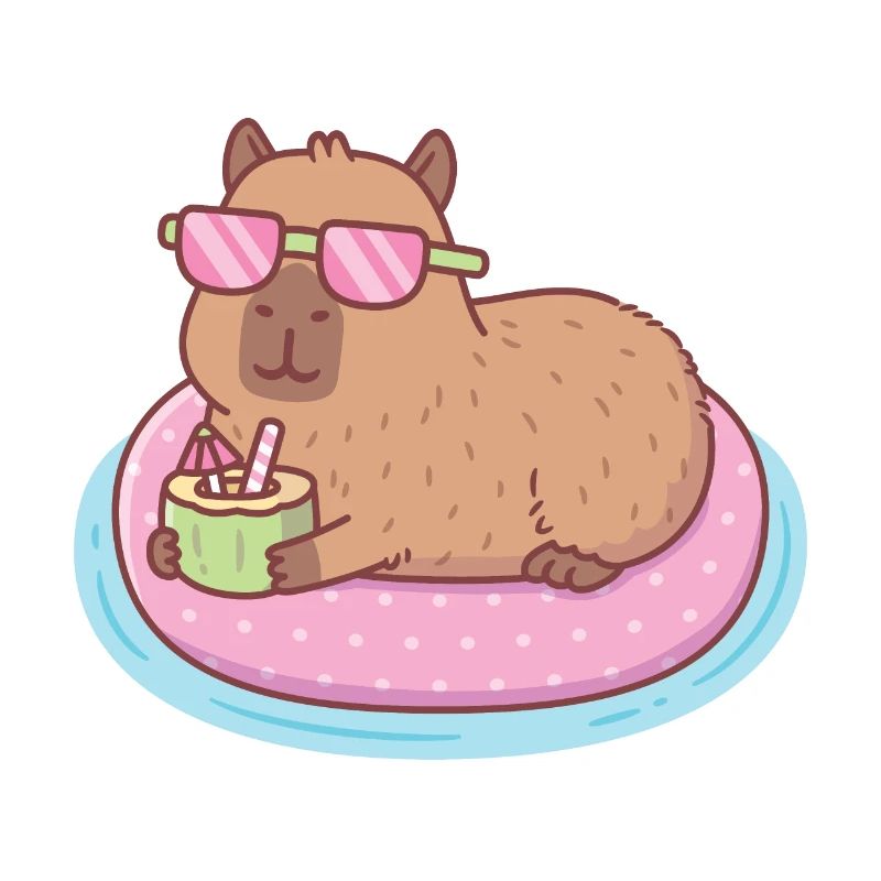 Funny Capybara Chilling On Pink Pool Float
