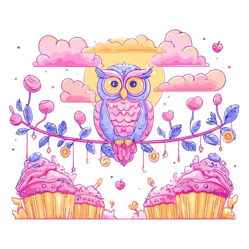Pastel owl magic over cupcakes
