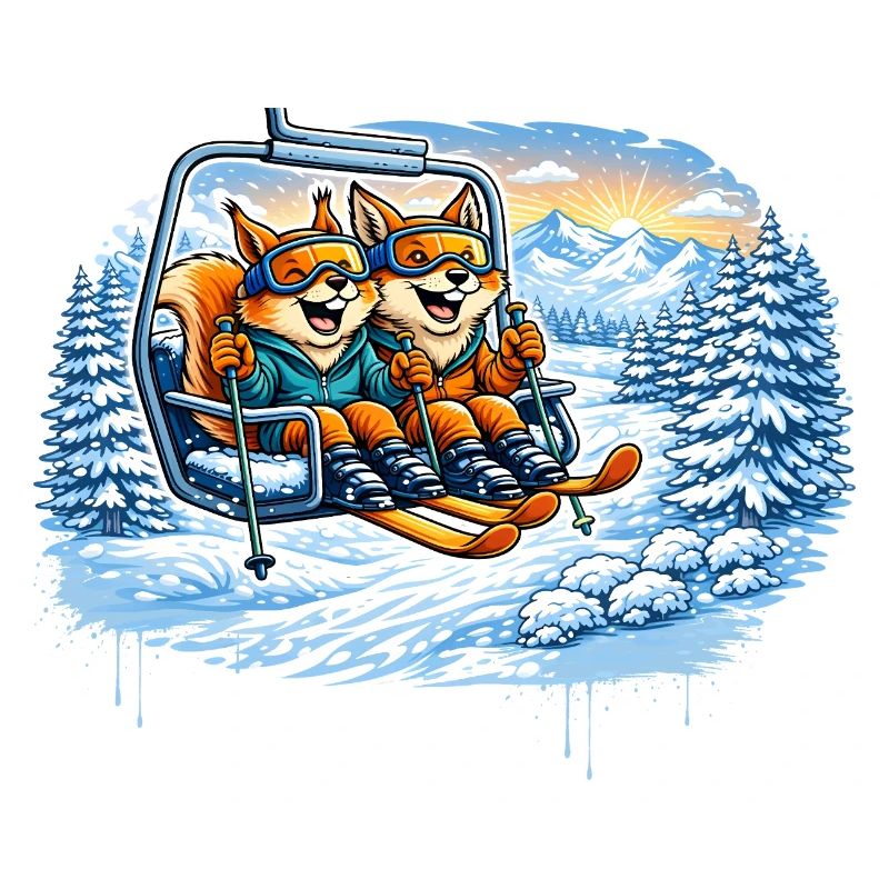 Eichhörnchen & Fuchs im Skilift – Winterspaß