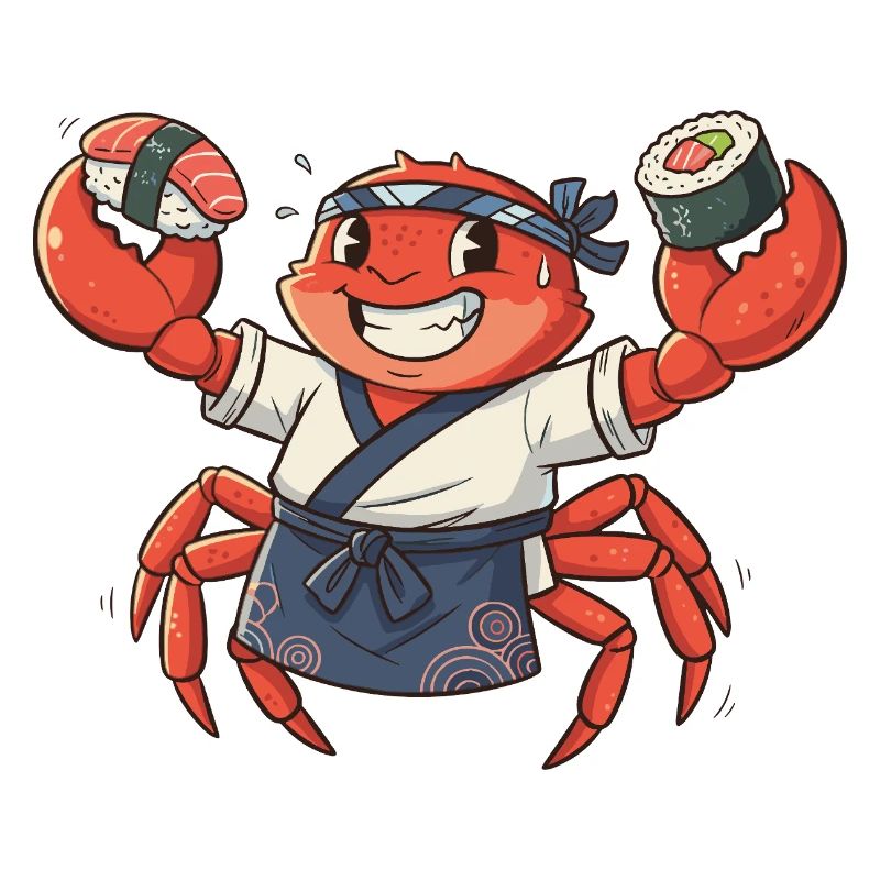 Crab sushi chef with headgear