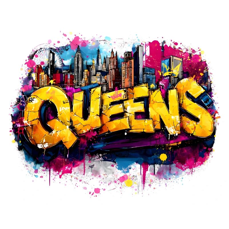 Explosion de couleurs de la skyline du graffiti du Queens