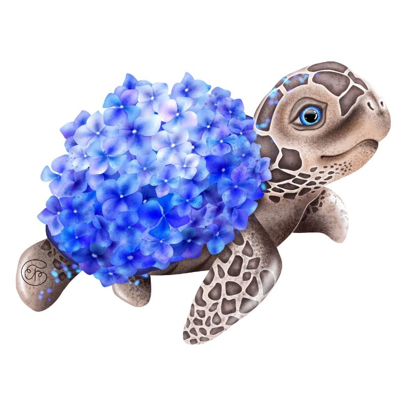 Schildkröte mit Hydrangea Hortensien