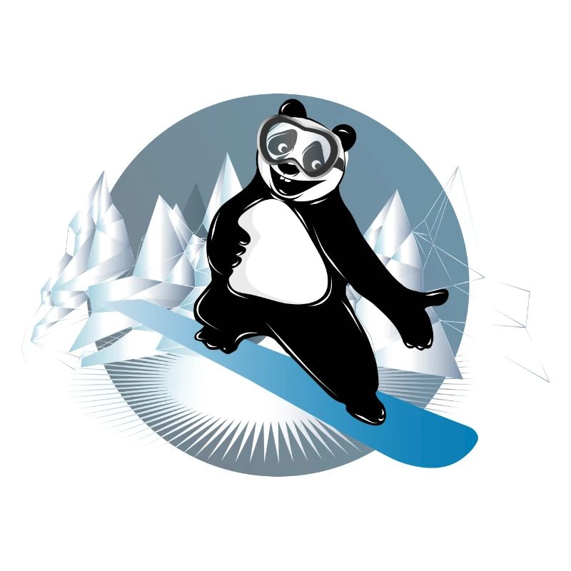 cool panda bear snowboarding in the mountains