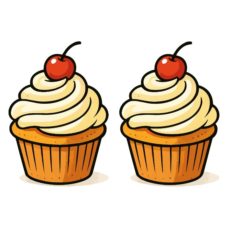 Double Cupcake Illustration with Cherry