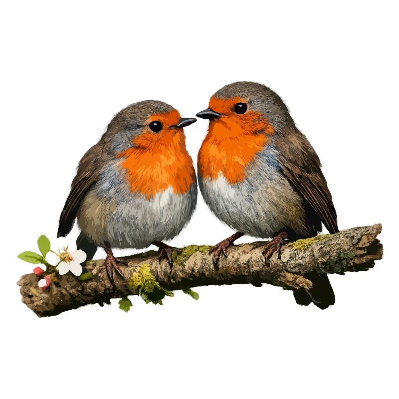 Duo Red Robin on Branch