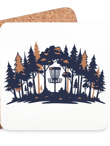 Disc-Golf-Szene Wald-Korb-Silhouette